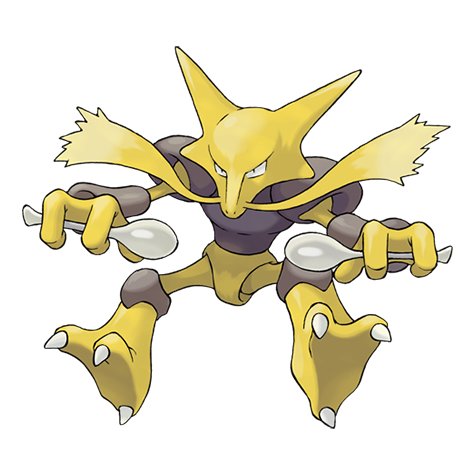 Alakazam official artwork, a classic trade-evolution Pokemon in Pokemon GO