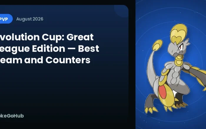 Evolution Cup Great League Edition banner featuring the best team and counters for Pokémon GO PvP