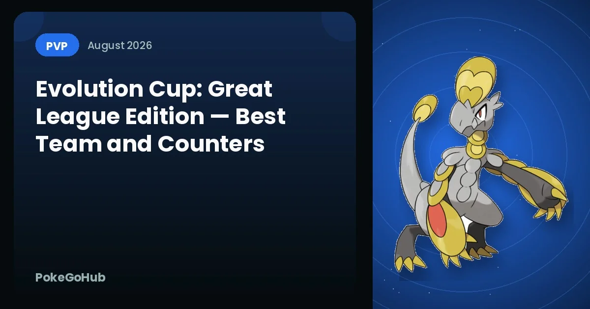 Evolution Cup Great League Edition banner featuring the best team and counters for Pokémon GO PvP