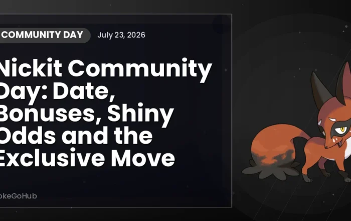 Nickit Community Day: Date, Bonuses, Shiny Odds and the Exclusive Move — community day cover art featuring Nickit, PokeGoHub
