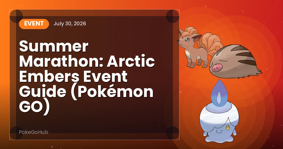 Summer Marathon: Arctic Embers Event Guide (Pokémon GO) — event cover art featuring Vulpix and Swinub and Litwick, PokeGoHub