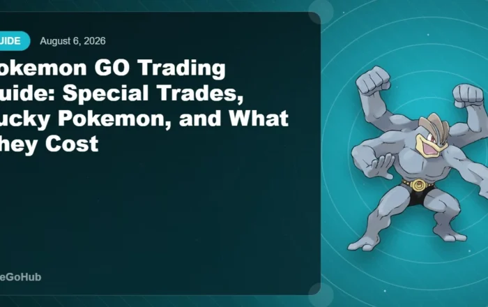 Pokemon GO Trading Guide editorial cover featuring Machamp, PokeGoHub