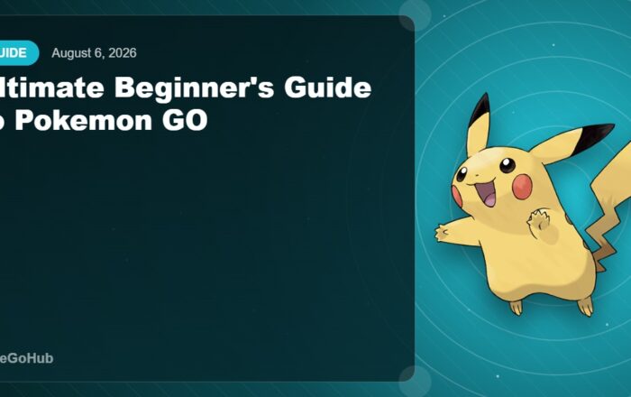 Ultimate Beginner's Guide to Pokemon GO editorial cover featuring Pikachu, PokeGoHub