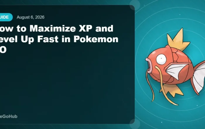 XP and Leveling Guide editorial cover featuring Magikarp, PokeGoHub