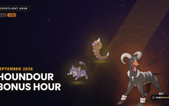 Houndour protagonista de la Hora Destacada de Pokemon GO en septiembre de 2026 con tematica de energia oscura