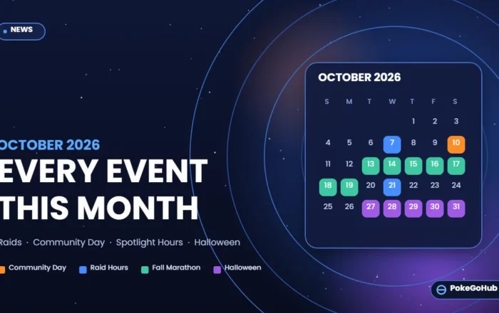 Pokémon GO October 2026 events calendar highlighting Community Day, Raid Hours, Fall Marathon and Halloween dates